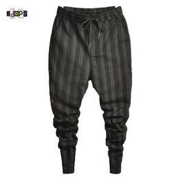 Idopy Fashion Mens Trend Stretchy Harem Jeans Trekkoord Comfy Gestreepte Comfortabele Cuffed Broek Joggers voor Male 2111108