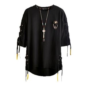 Idopy Mode coréenne hommes Street Style dentelle Punk gothique pull Designer Steampunk ourlet Hip Hop Sweatshirts chemises t-shirts 220407