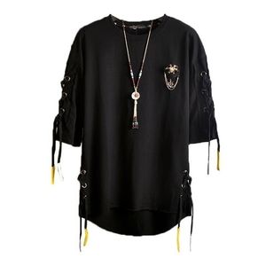 Idopy mode coréenne hommes Style de rue dentelle Punk gothique pull Steampunk ourlet Hip Hop sweats chemises t-shirts 220614