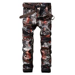 Idopy hommes enduit jean Punk imprimé ciré mode boîte de nuit concepteur PU scène Performance pantalon pour Male1670