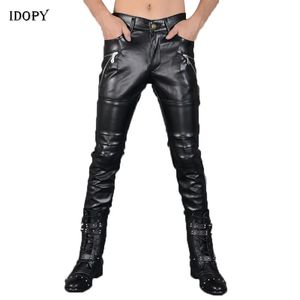 Idopy Pantalons en cuir pour hommes Style Punk Skinny Zippers Party Stage Performance Night Club Steampunk Faux PU Pantalon en cuir 231226