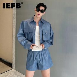 IEFB 2024 Summer Mens traje de dos piezas camisa de bolsillo tridimensional Set Lapel de manga larga Top Elástica 9C5463 240416