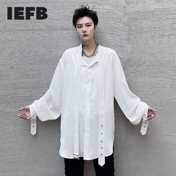 IEFB 2121 chemise blanche à manches longues pour hommes col montant conception coréenne mâle hauts à la mode lâche tendance vêtements 9Y6646 210524