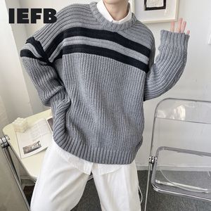 IEFB Herfst KintTwear Tops voor Mannen Koreaanse Losse Lange Mouw Big Size Ronde Kraag Trui Vintage Truien Grijze 9Y4226 210524