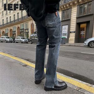 IEFB automne vintage jeans hommes mode coréenne tube droit pantalon décontracté ample fendu bas pantalon en denim à la mode 9Y4515 211108