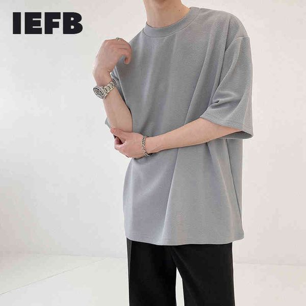 IEFB mousseline de soie à manches courtes T-shirt pour hommes lâche armée vert T-shirt été tendance mode coréenne lâche grande taille hauts 9Y6980 210524