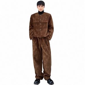 IEFB Chinois Style Hommes Laine Costume Deux Pièces Veste Courte Pantalon Droit Nouveau Fi Épaissi Mâle Ensembles Impression 2023 9C4003 e4hj #