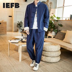 IEFB Chinese stijl Tang pak enkele knop jas + losse causale harembroek twee set stukken pak stand kraag lange mouw 9y6027 210524