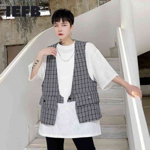 IEFB overdekte knop Plaid Vest voor Mannen Streetwear Fashion Design Lente Zomer Heren Mouwloze vest 9Y6900 210524