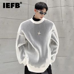 IEFB Darkwear évidé maille conception à manches longues hommes sweat 2023 automne mode coréenne hommes hauts 9A4936 231225