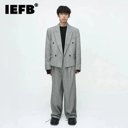 IEFB Elegante pakken voor mannen Fashion Koreaanse stijl Eenvoudige schouderpad Set Trend Mannelijke wollen blazers losse pak Pant 9c2659 240123
