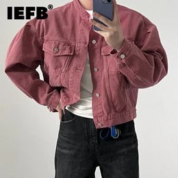 IEFB Mode Heren Denim Jas High Street Mannelijke Stand Kraag Top Effen Kleur Korte Jas 2023 Herfst Herenkleding 9C644 240117