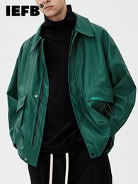 IEFB mode en cuir PU hommes manteau mode rétro lâche couleur unie poche à manches longues mâle veste col rabattu 9A4422 220816