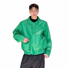 IEFB Fi Nouveaux hommes Vestes en cuir Persality Vert PU Vêtements d'extérieur Big Pocket Niche Design Loose Coat Style coréen Tendance 9C2891 t0qJ #