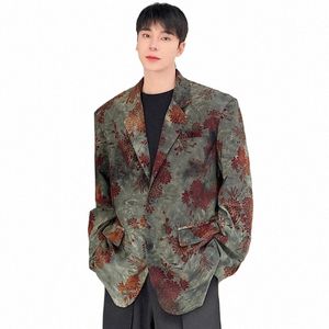 IEFB Flocage Costume Homme Veste Nouveau Chic Jacquard Épaule Design Col Rabattu Blazer Homme Coréen Fi Printemps 2024 9C4578 g1H5 #