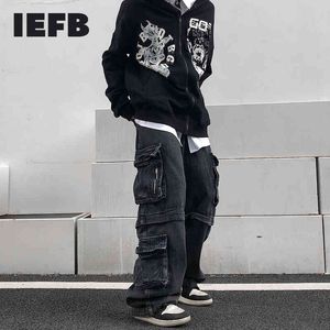IEFB High Street Machine Cargo Pantalon Hommes Mode Ins Droite Lâche Streetwear Noir Jeans Hip Hop Pantalon 9Y5203 210524