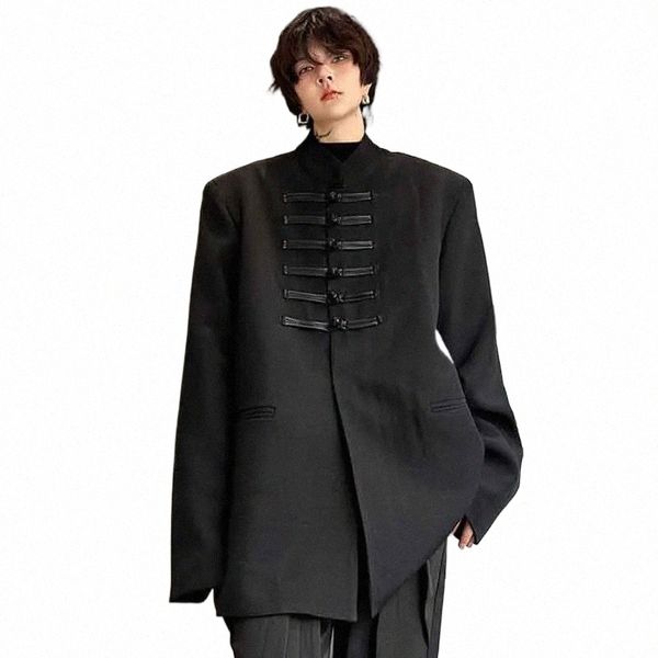 IEFB Noeud Butt Mâle Costume Veste Style Chinois Couleur Unie Col Montant Hommes Blazer Chic Vêtements Pour Hommes Printemps Nouveau Tendance 9C4480 s2J3 #