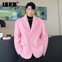 IEFB coreano Chic chaqueta de lana para hombre marca de moda abrigo con bolsillo de un solo pecho 2023 Otoño Invierno ropa informal para hombre rosa 9C2886 240117