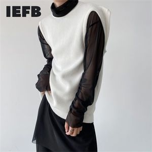 IEFB mode coréenne polyvalent tricoté gilet sans manches Double manchette Kintwear hauts blanc casual Chic vêtements mâle 9Y8281 210918