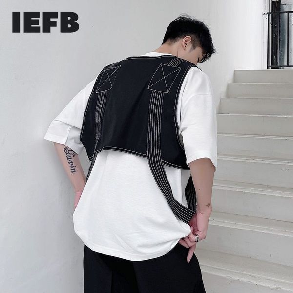 IEFB, ropa informal coreana, chaleco de línea brillante de corte tridimensional a la moda para hombres, chaleco británico de tendencia de diseño personal 210524