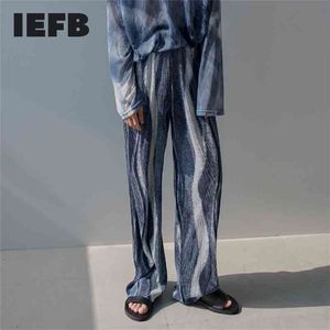 IEFB Style coréen hommes plissé pantalon droit Chic ample décontracté taille élastique jambe large printemps été Y6138 210715