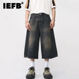 IEFB Estilo coreano Vintage Jeans Summer Summer suelto macho de pierna ancha longitudes de rodilla longitud de rodilla lavada pantalón 9A8825 240321