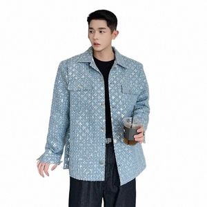 IEFB Veste Homme Nouvelle Tendance Sequin Design Broderie Col Rabattu Poche Baggy Manteau Court Persality Printemps Nouveau 9A8306 q2IY #