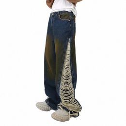 IEFB Hommes Pantalons Porter Nouveau coréen Fi Darkwear taille trou jeans pour hommes 2023 printemps jambe large vintage pantalon masculin 9A6698 w9iT #