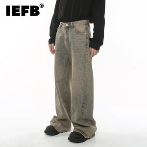 IEFB jean Baggy homme Style port usé pantalon en Denim ample jambe large Chic en détresse Streetwear Vintage pantalon homme 9C 240127