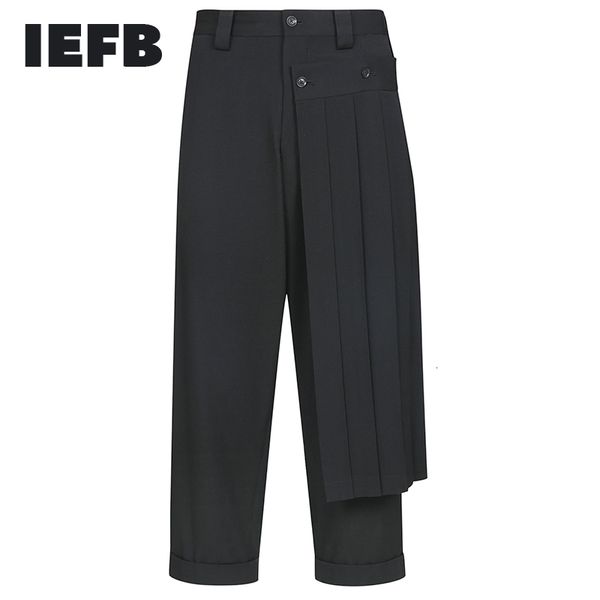 IEFB Bas pour hommes Double-pont Mâle Pantskirt Balck Personnalité Plissée Patchwork Pantalon Bouffancy Mode 19H-a296 210524