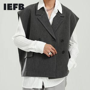 IEFB Herenkleding Lente Koreaanse Mode Losse Eenvoudige Double Breasted Casual Korte Pak Vest Notched Collar Top 9Y5399 210524