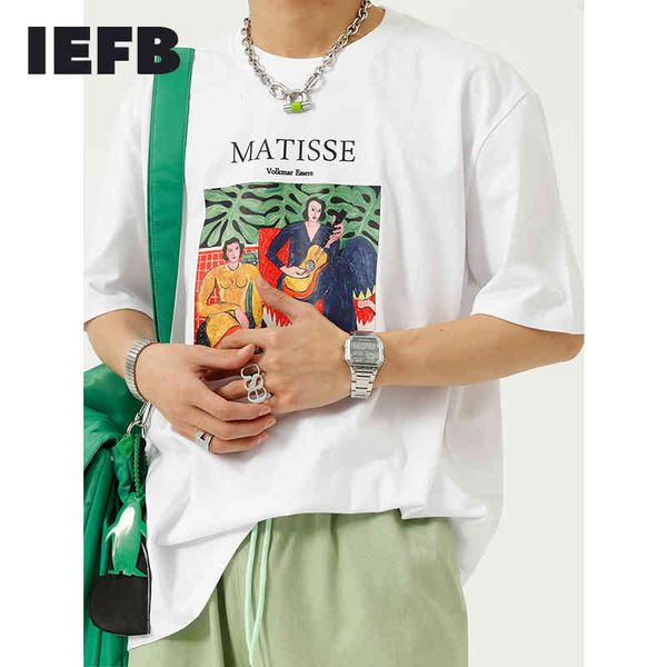 IEFB Vêtements pour hommes Summer White Tee Coréen Abstract Print T-shirt à manches courtes O-Cou Lâche Tops surdimensionnés 9Y7650 210524