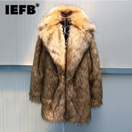 IEFB manteau en fausse fourrure pour hommes imitation cheveux de raton laveur longs manteaux épais chaud col de costume laine artificielle à manches longues tissu de haute qualité 240116