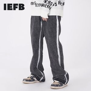 IEFB Hommes High Street Fashion Splash Ink Peinture Jeans Pantalon évasé Mode Homme Lâche Hip Hop Lâche Large Jambe Pantalon Bande Y4988 210524