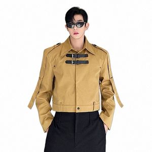 IEFB Veste pour hommes Tendance Style Safari Boucle en cuir Manteau court Fi Style coréen Niche Design Vêtements décontractés 2023 Nouveau 9C2133 71Ie #