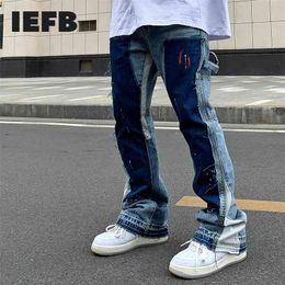 IEFB Heren Jeans Losse Wash Splash Ink High Street Deconstruction Micro Trompet Casual Broek Broek 9Y5257 210723