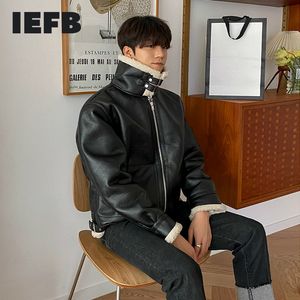 IEFB, chaqueta de piel de cordero para hombre, chaqueta de cuero PU de retazos, abrigo corto con cremallera de tendencia de piel de felpa para otoño e invierno para hombre 9Y4777 210524