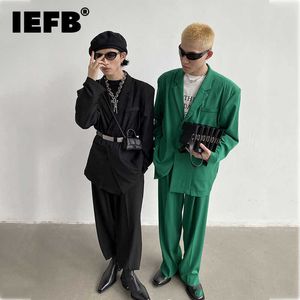 IEFB heren massief drape mannelijke herfst elegante ins slanke silhouet mode business casual pak sets jas + broek verkopen apart x0909