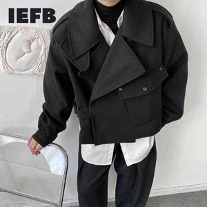 IEFB heren lente en herfst punk hiphop korte stijl wollen zwarte jas losse dikte oversized jas voor mannelijke casual 9Y4652 211122