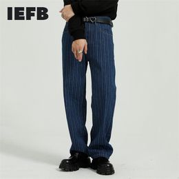 IEFB Hommes Printemps Automne Style coréen Tendance personnalisée Rayé Lavage droit Jeans Vintage Streetwear Pantalon 9Y5791 211108