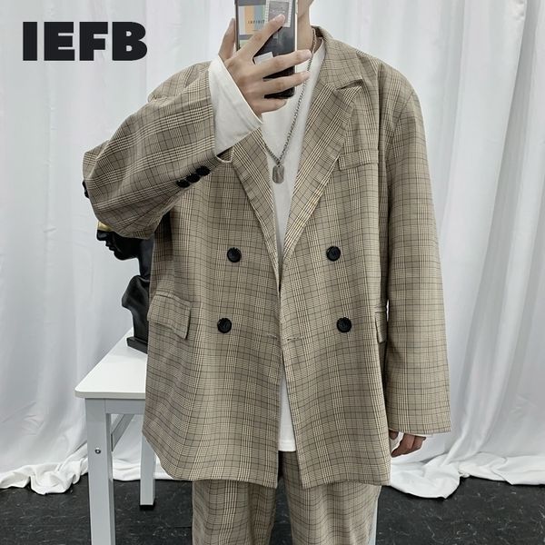 IEFB/vêtements pour hommes automne nouveau costume décontracté en treillis pour homme ample Chic vintage blazers surdimensionnés manteau de style coréen 9Y1274 201104