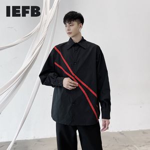 IEFB / Vêtements pour hommes Design Contact Couleur Noir Rouge Oversize Chemises de printemps Mâle à la mode All-Match Tops à la mode coréenne 9Y3962 210524