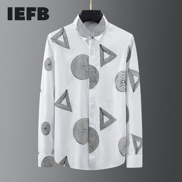 IEFB Men's Wear Símbolo geométrico bordado irregular camisa de manga larga causal 3xl blusa de alta calidad resorte 9y6466 210524