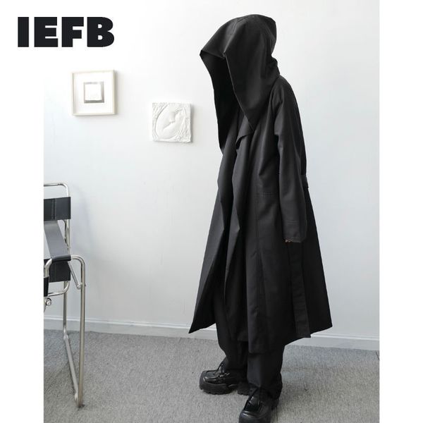 IEFB / Vêtements pour hommes SpringWinter Niche Dark Gothic Hood Hood Wizard Trench Coat Loose Bandage Taille Big Taille Coupe-vent 9Y4022 210524
