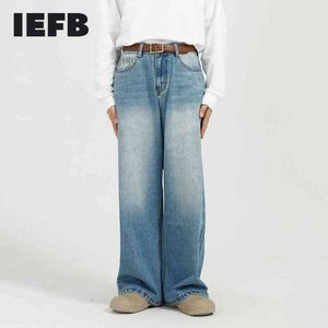 Pantalon de denim bleu à la mode IEFB MENIM Streetwear Coréen Streetwear Fashion Lâche Jeu de Jambes Droite Hommes Vintage 9Y5075 210524