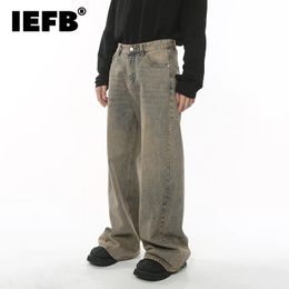 IEFB Mens Baggy Jeans Harbor Story usé Pantalon denim de jambe large lâche Chic Streetwear Streetwear Vintage Male Tablers 9C 240328