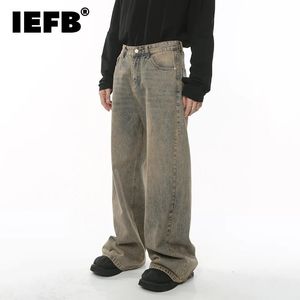 IEFB hommes Baggy Jeans Harbour Style usé ample jambe large Denim pantalon Chic en détresse Streetwear Vintage homme pantalon 9C 240322