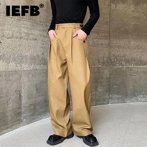 IEFB MENS Pantalage épaissis Couleur de couleur coréenne style large jambe droite pantalon décontracté d'automne conception de ceinture d'hiver 9C3478 240518