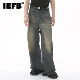 IEFB Hombres Vintage Jeans Fashion Washed Street Casual Legal de pierna ancha Summer angustiado pantalones versátiles machos sueltos 9C354 240415