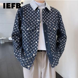 IEFB Herenkleding Fashion Chic Sequin Denim Jacket Men's Loose Rapel Rapel Single Breasted Long Sleeve Coat Autumn Winter 220816